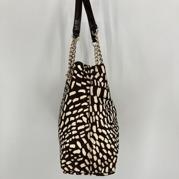 Kate Spade New York Animal Print Nylon Shoulderbag Silver Chain Black/Cream - Picture 3 of 10